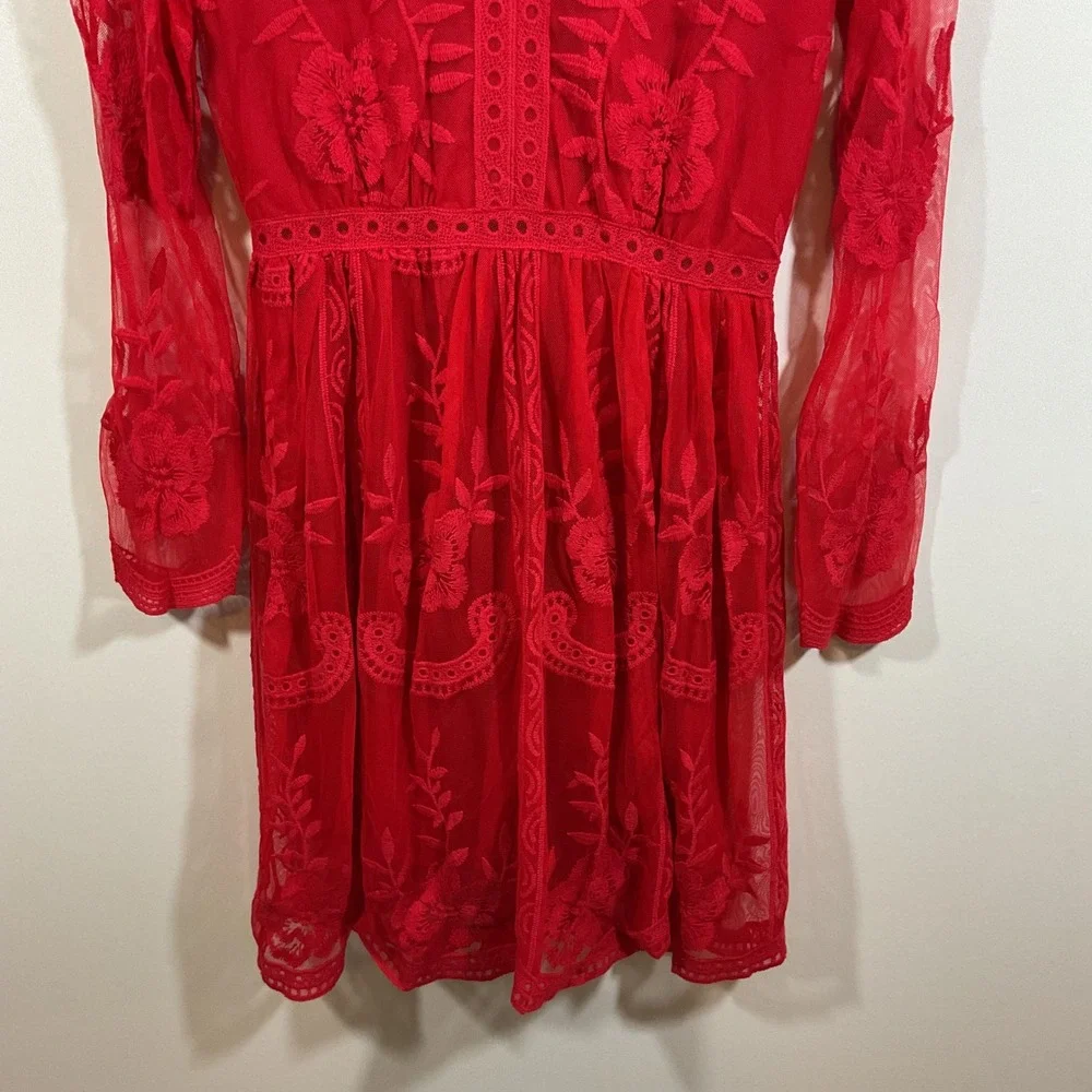 Altar'd State Red Floral Lace Embroidered Mesh Mini Dress M Coquette Whimsigoth